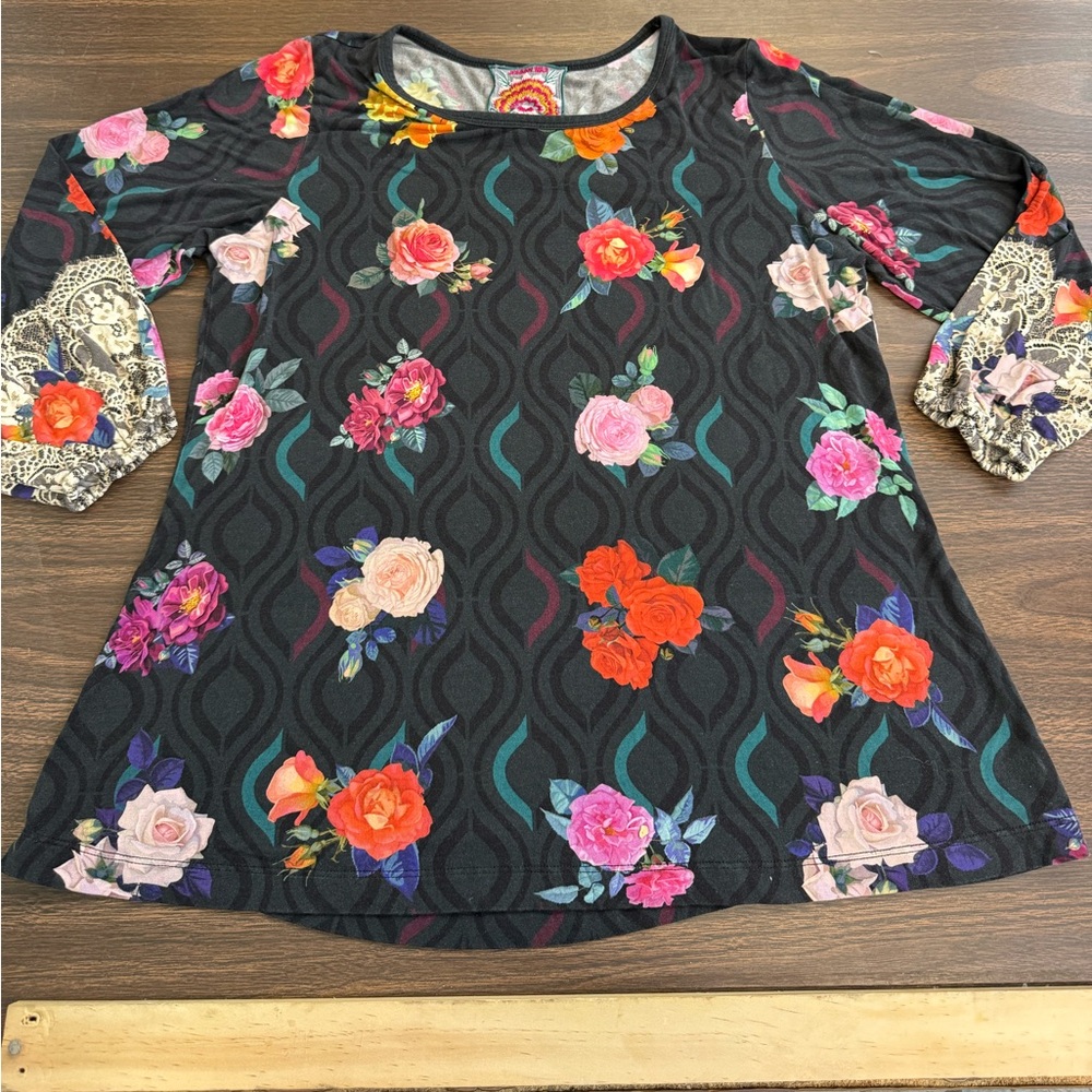 JOHNNY WAS Medium Floral Long Sleeve Lacey Coquette Shirt Women’s Boho